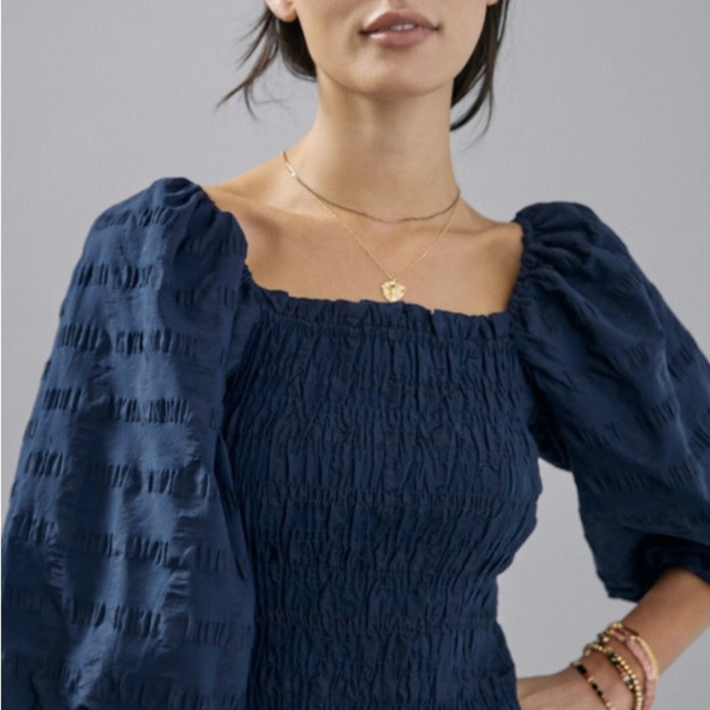 Maeve by Anthropologie Bree Milkmaid Smocked Puff Sleeve Cute Cropped Blouse
